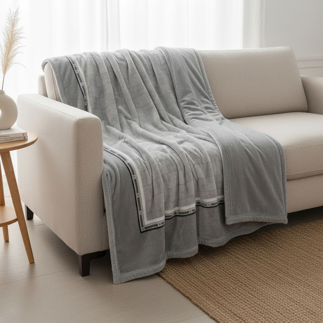 Плед-покривало двошарове бамбук 200x230 см сірий квадрат 