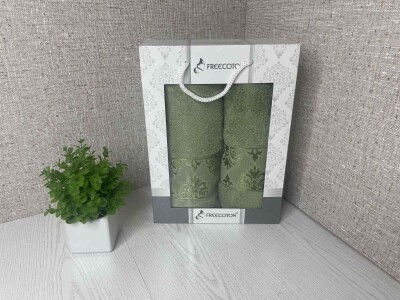 Набір махрових рушників (2 шт.) FREECOTON "Вінтаж зелений"