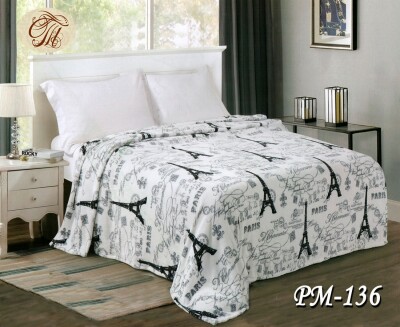 Флісовий плед "Париж на білому фоні" 200х220 см.