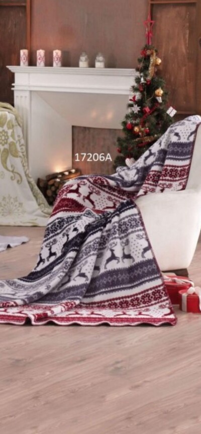 Плед бавовняний Sarar Battaniye "Новорічні олені" 