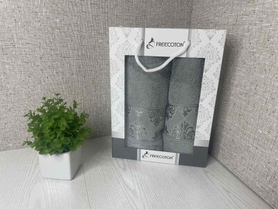 Набір махрових рушників (2 шт.) FREECOTON "Вінтаж сірий"