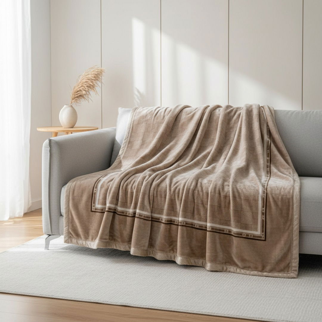 Плед-покривало двошарове бамбук 200x230 см кава з молоком 