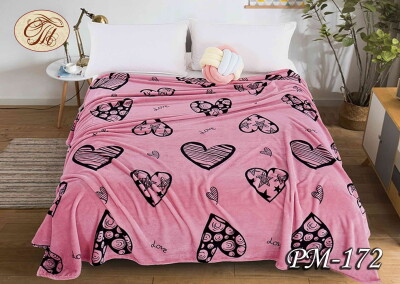 Флісовий плед "Сердечки на Рожевому" 160х210 см.