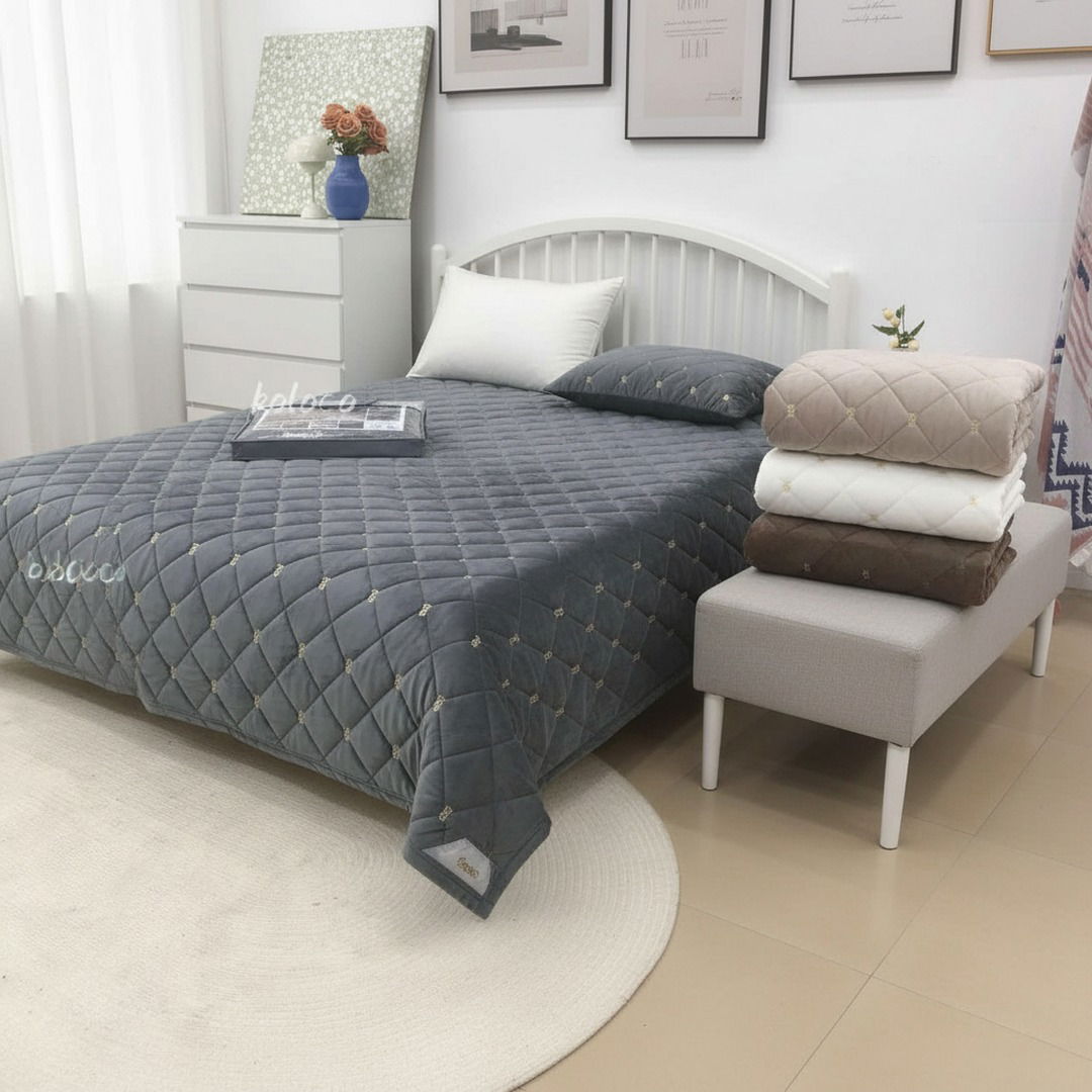 Покривало велюрове декоративне стьобане  210x230 см графіт