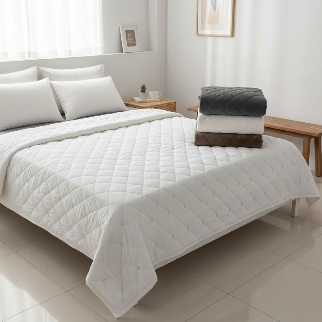 Покривало велюрове декоративне стьобане Koloco 210x230 см біле 