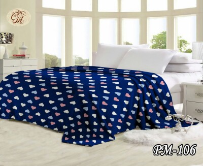 Флісовий плед "Сердечки на синьому фоні" 200х220 см.