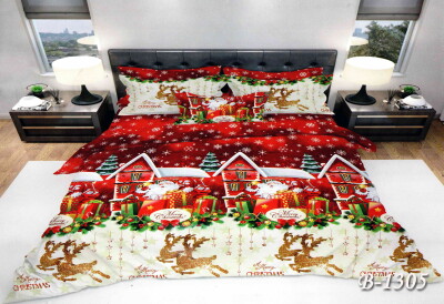 Постельное белье евро "Новогодний город" В-1305