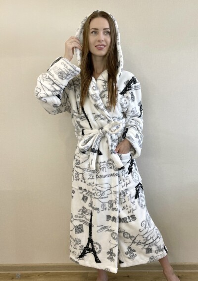 Халат флісовий з капюшоном - L, довжина 120 см. "Париж"