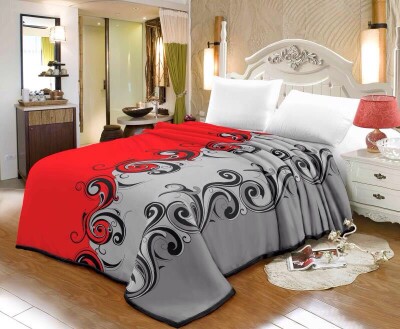 Плед із мікрофібри "ELWAY" 200х220 см. "Вензель червоно-сірий"