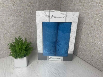 Набір махрових рушників (2 шт.) FREECOTON "Вінтаж блакитний"