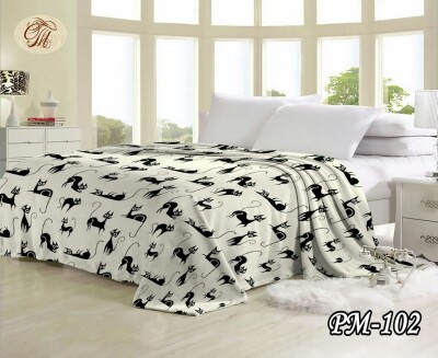 Флісовий плед "Чорний кіт на білому фоні" 220х240 см.