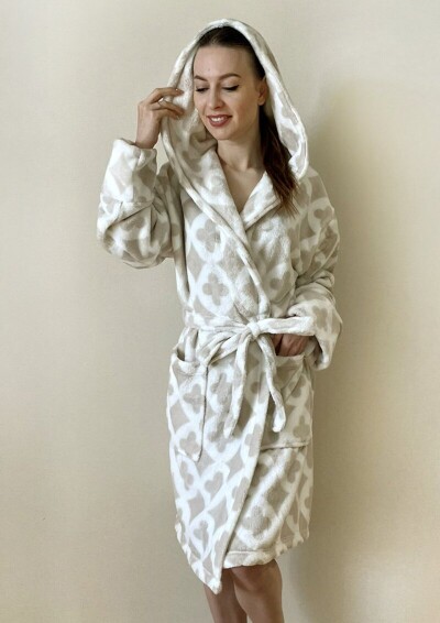 Халат флісовий з капюшоном - М, довжина 120 см. "Орнамент"